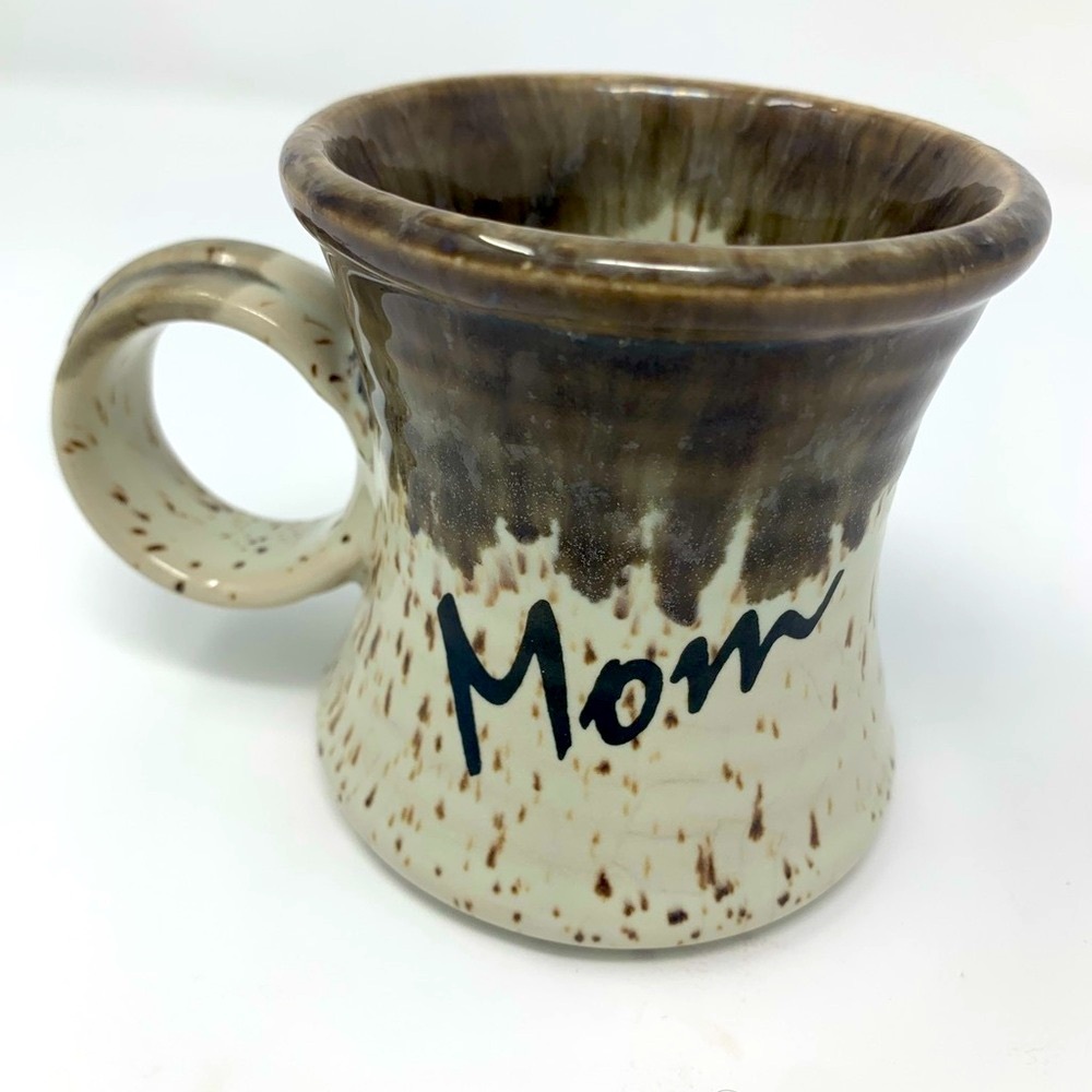 CLAY IN MIND VINTAGE MOM MUG Ceramic Splatter Tan Brown San Diego, CA, LIKE NEW